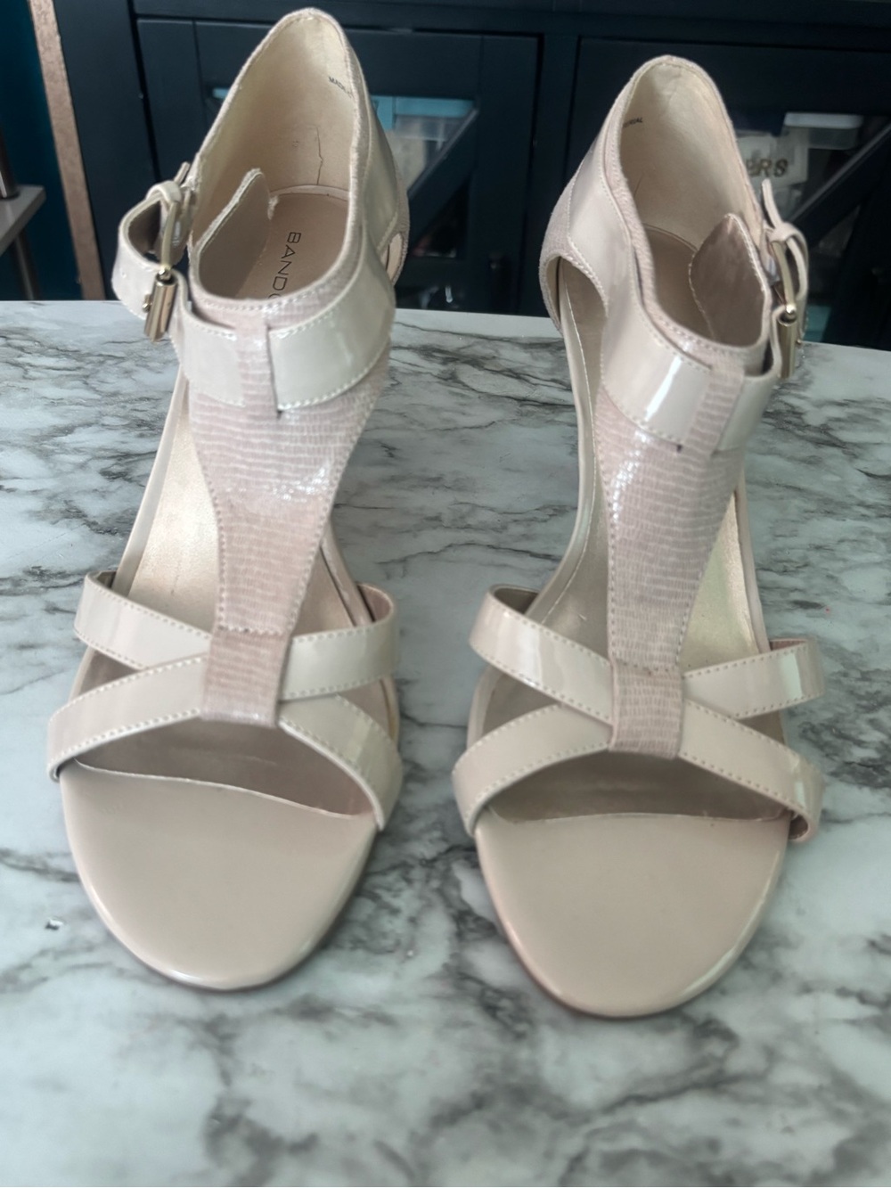 Bandolino Blush Patent T-Strap Heeled Sandals